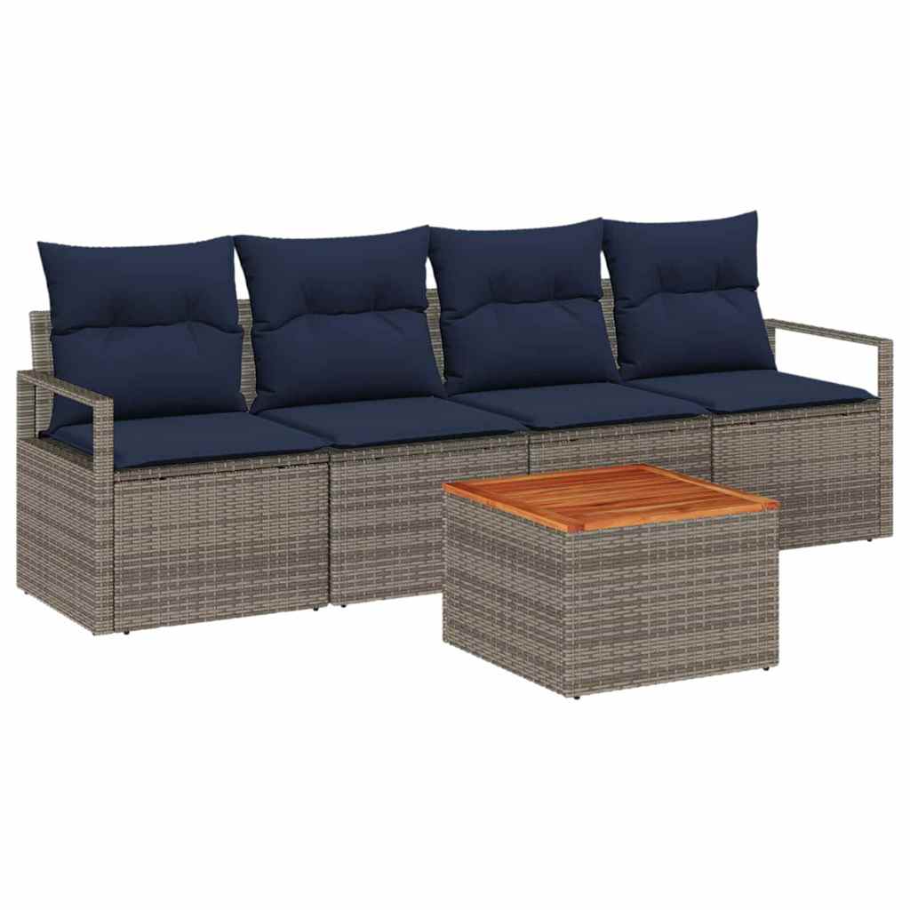 Tuinbankenset met kussen 5 pcs Grijs poly rattan is nu te koop bij PeponiXL, paradijselijk wonen!