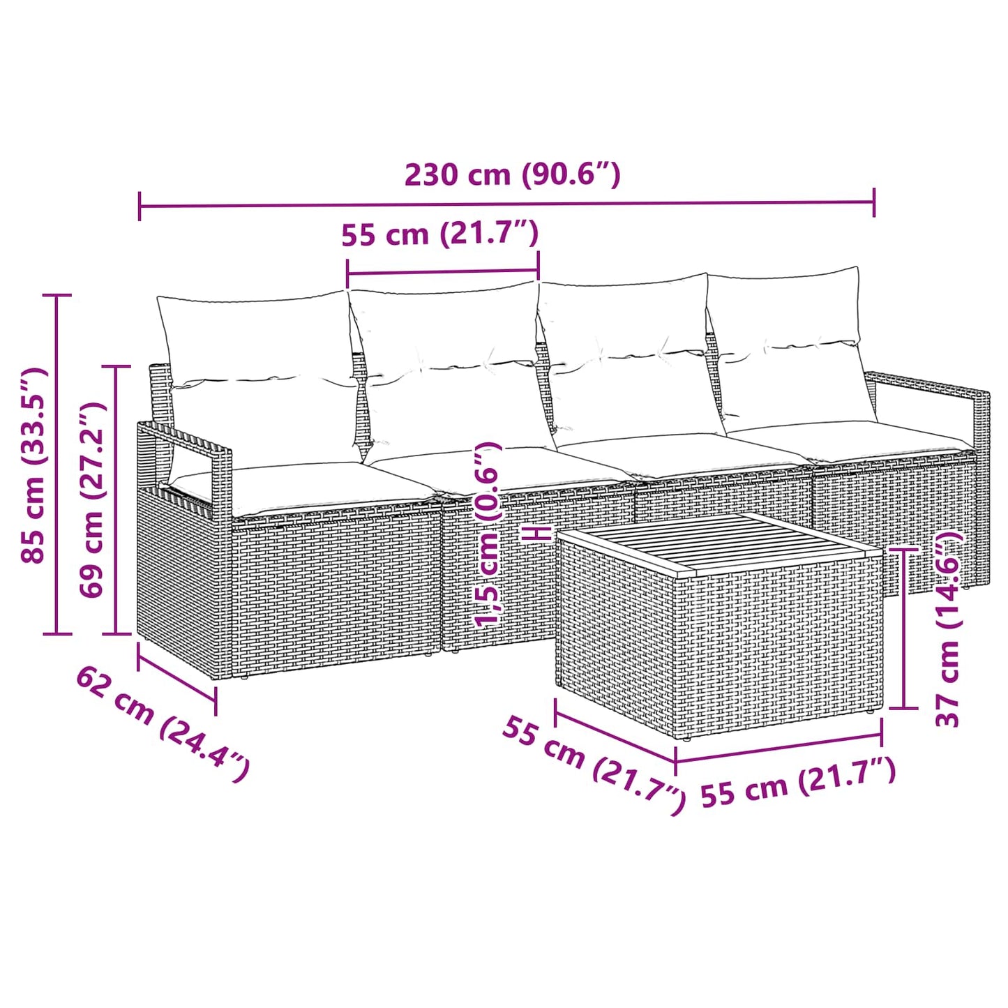 Tuinbankenset met kussen 5 pcs Grijs poly rattan is nu te koop bij PeponiXL, paradijselijk wonen!