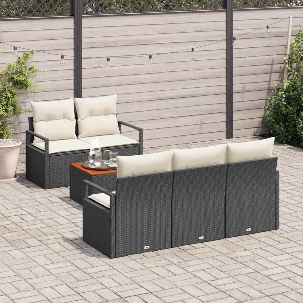 Tuinbankenset met kussen 6 pcs Zwart poly rattan is nu te koop bij PeponiXL, paradijselijk wonen!