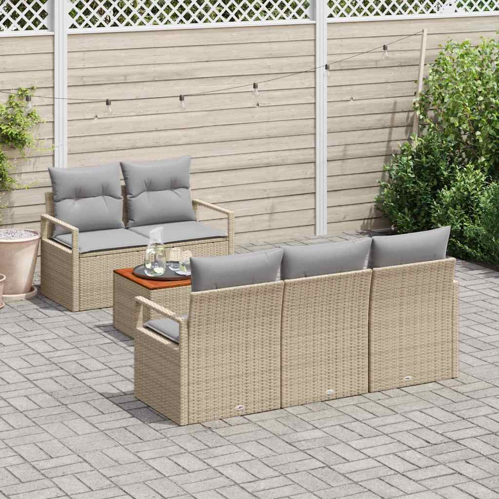 Tuinbankenset met kussen 6 pcs Beige poly rattan is nu te koop bij PeponiXL, paradijselijk wonen!