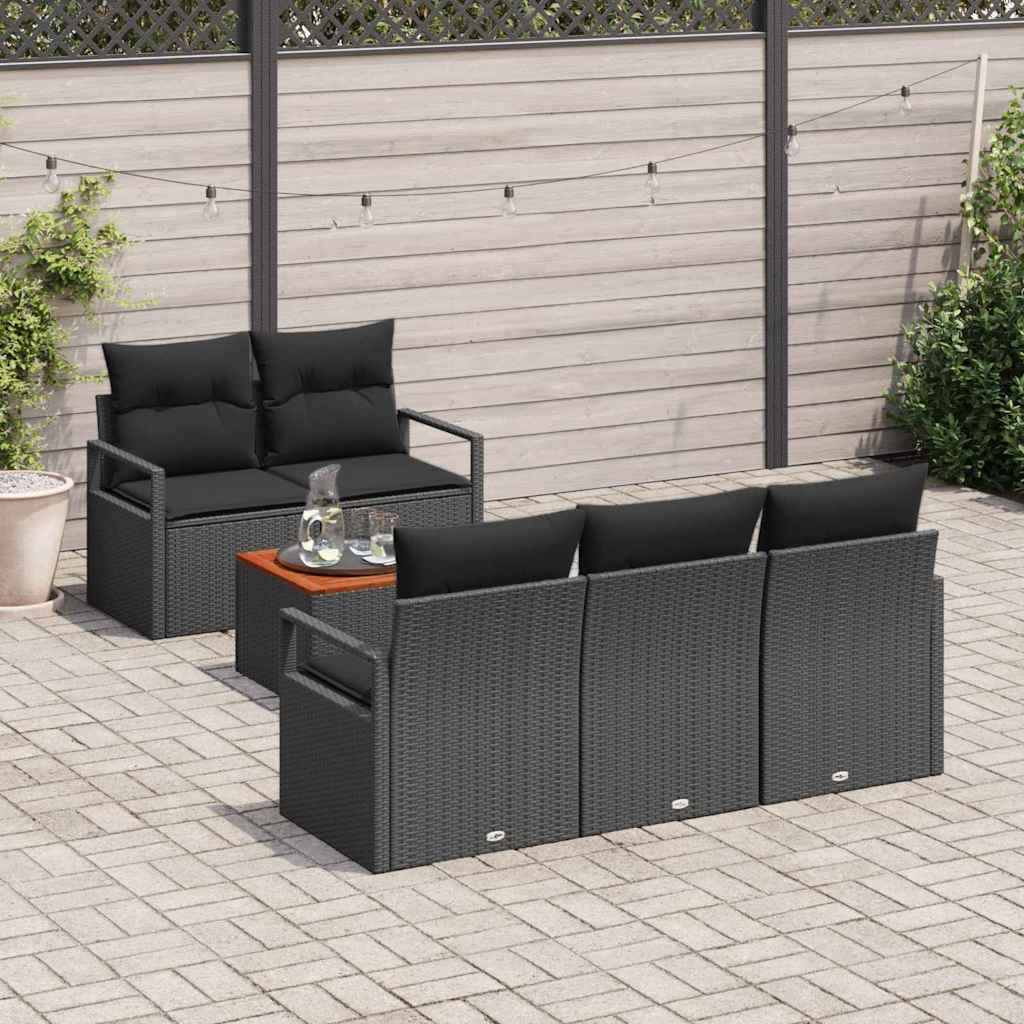 Tuinbankenset met kussen 6 pcs Zwart poly rattan is nu te koop bij PeponiXL, paradijselijk wonen!