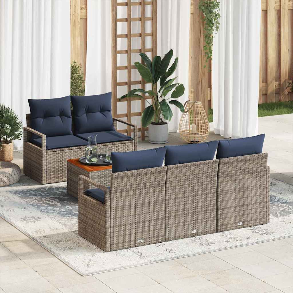Tuinbankenset met kussen 6 pcs Grijs poly rattan is nu te koop bij PeponiXL, paradijselijk wonen!