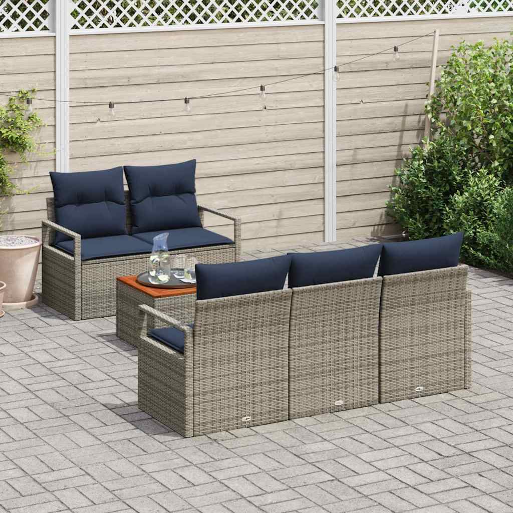 Tuinbankenset met kussen 6 pcs Grijs poly rattan is nu te koop bij PeponiXL, paradijselijk wonen!