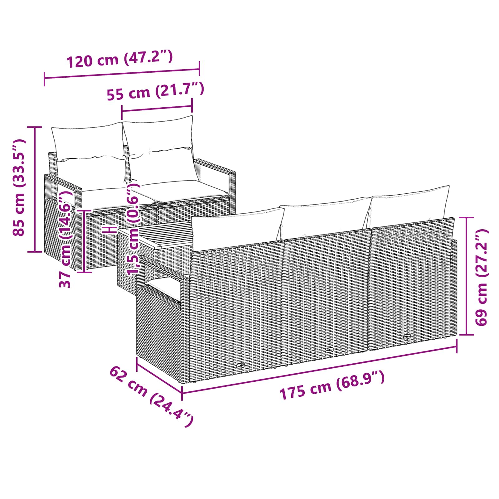 Tuinbankenset met kussen 6 pcs Grijs poly rattan is nu te koop bij PeponiXL, paradijselijk wonen!