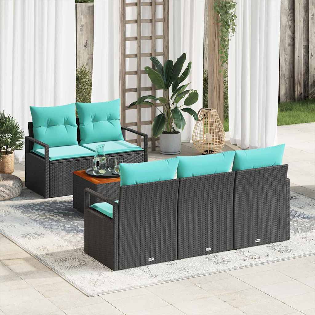 Tuinbankenset met kussen 6 pcs Zwart poly rattan is nu te koop bij PeponiXL, paradijselijk wonen!