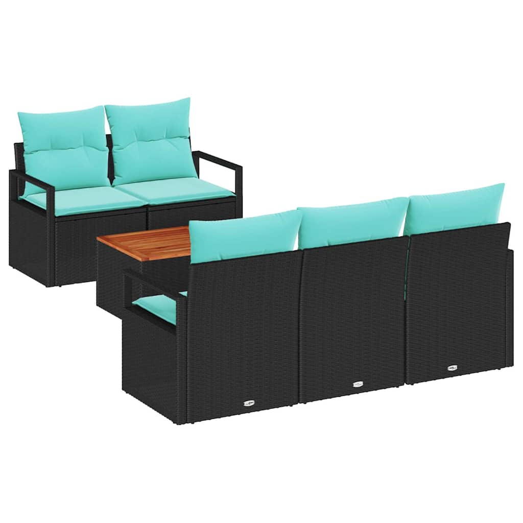 Tuinbankenset met kussen 6 pcs Zwart poly rattan is nu te koop bij PeponiXL, paradijselijk wonen!