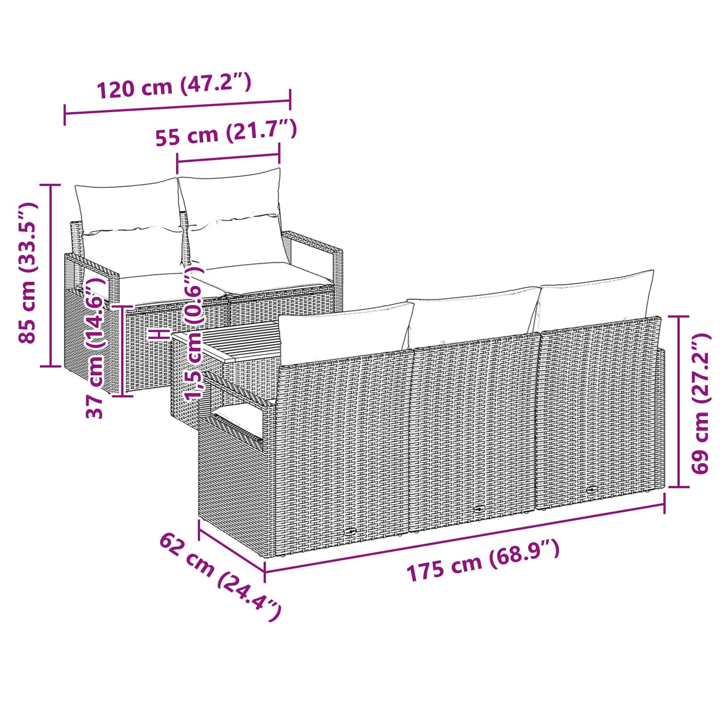 Tuinbankenset met kussen 6 pcs Zwart poly rattan is nu te koop bij PeponiXL, paradijselijk wonen!