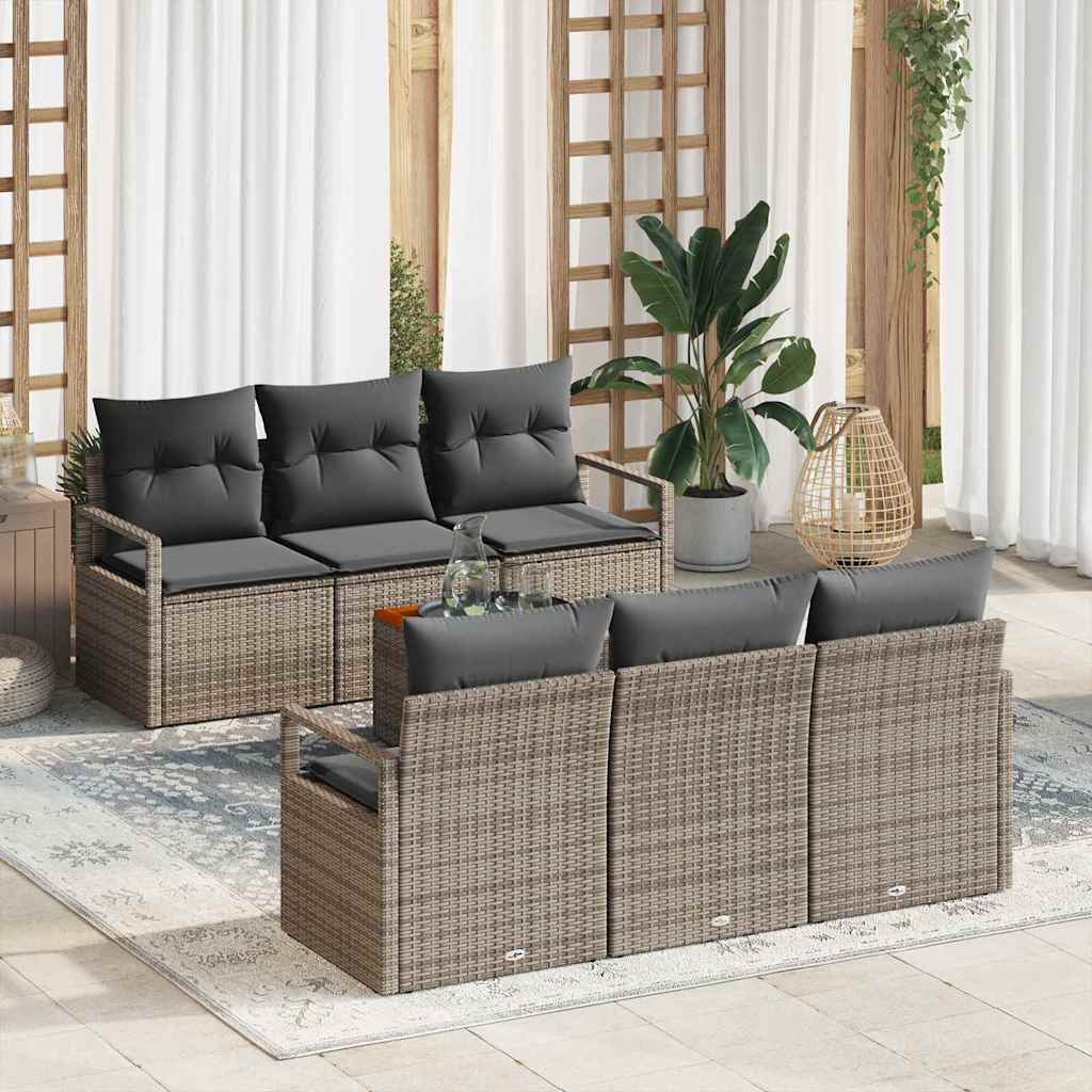 Tuinbankenset met kussen 7 pcs Grijs poly rattan is nu te koop bij PeponiXL, paradijselijk wonen!