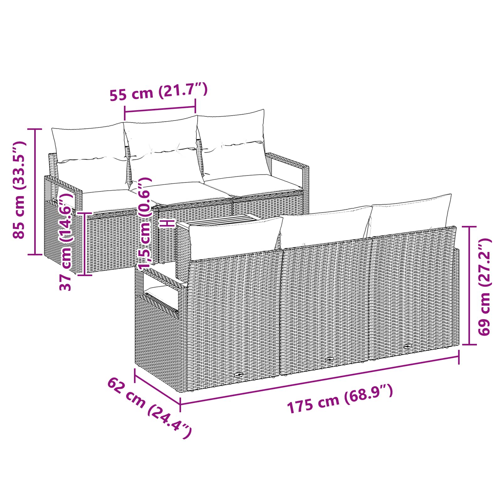 Tuinbankenset met kussen 7 pcs Grijs poly rattan is nu te koop bij PeponiXL, paradijselijk wonen!