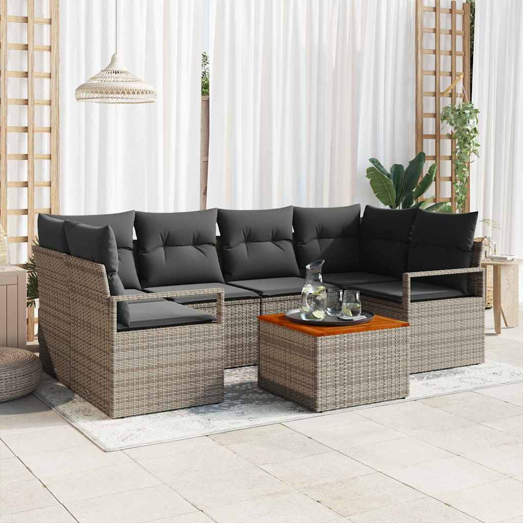 Tuinbankenset met kussen 7 pcs Grijs poly rattan is nu te koop bij PeponiXL, paradijselijk wonen!