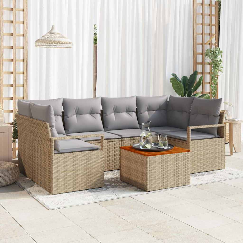 Tuinbankenset met kussen 7 pcs Beige poly rattan is nu te koop bij PeponiXL, paradijselijk wonen!