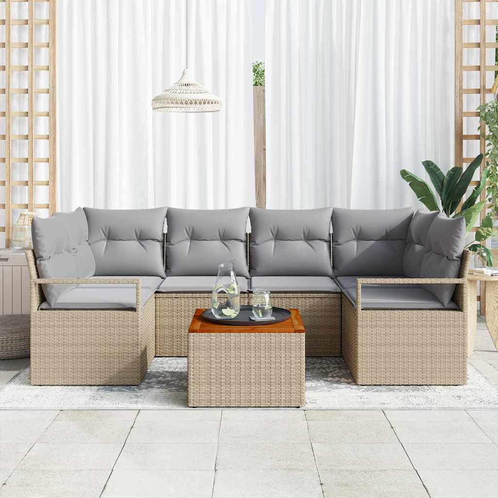 Tuinbankenset met kussen 7 pcs Beige poly rattan is nu te koop bij PeponiXL, paradijselijk wonen!