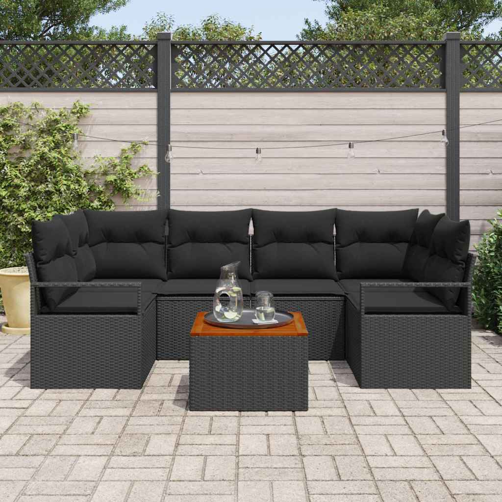Tuinbankenset met kussen 7 pcs Zwart poly rattan is nu te koop bij PeponiXL, paradijselijk wonen!