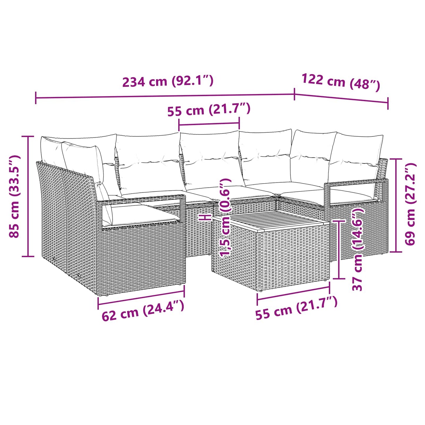 Tuinbankenset met kussen 7 pcs Grijs poly rattan is nu te koop bij PeponiXL, paradijselijk wonen!