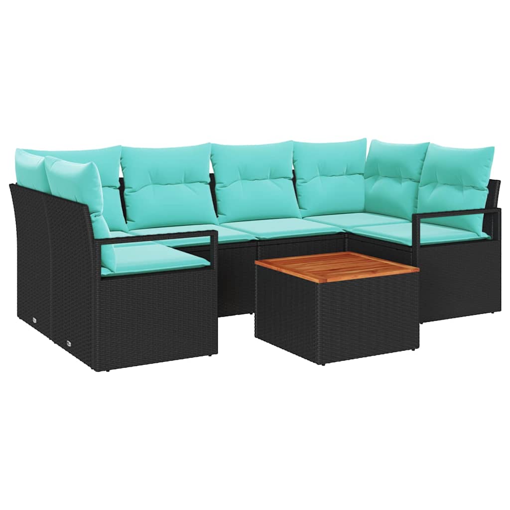 Tuinbankenset met kussen 7 pcs Zwart poly rattan is nu te koop bij PeponiXL, paradijselijk wonen!