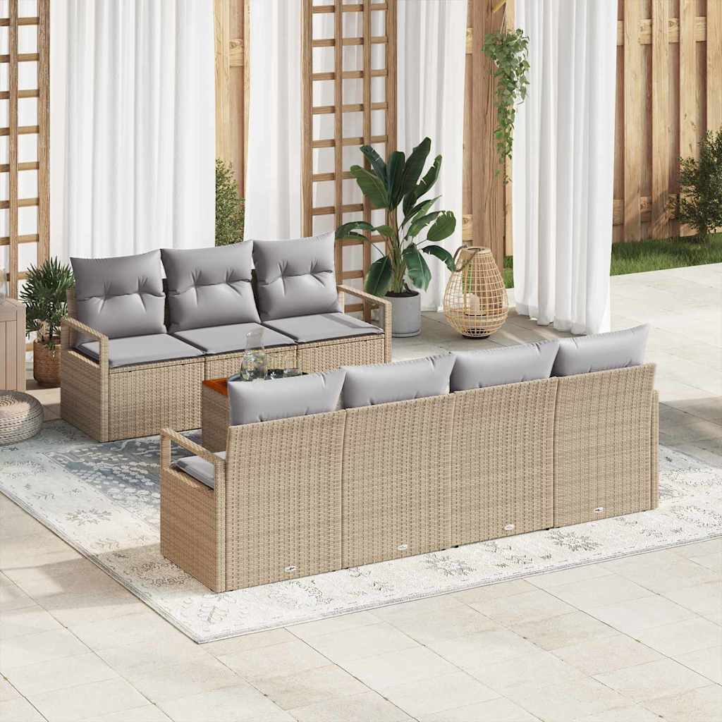 Tuinbankenset met kussen 8 pcs Beige poly rattan is nu te koop bij PeponiXL, paradijselijk wonen!