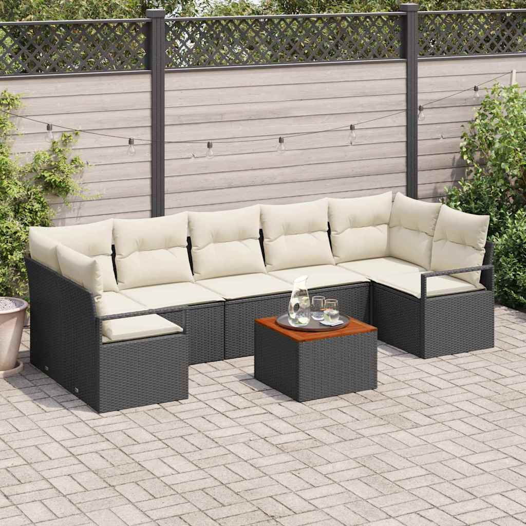 Tuinbankenset met kussen 8 pcs Zwart poly rattan is nu te koop bij PeponiXL, paradijselijk wonen!