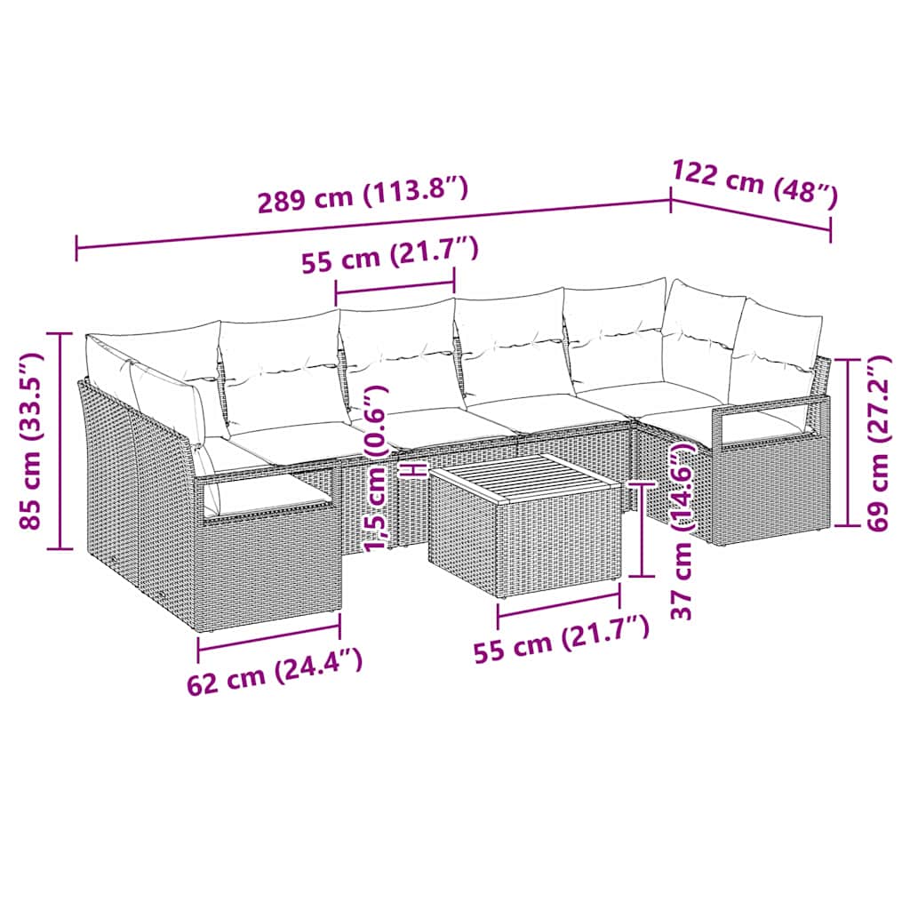 Tuinbankenset met kussen 8 pcs Grijs poly rattan is nu te koop bij PeponiXL, paradijselijk wonen!