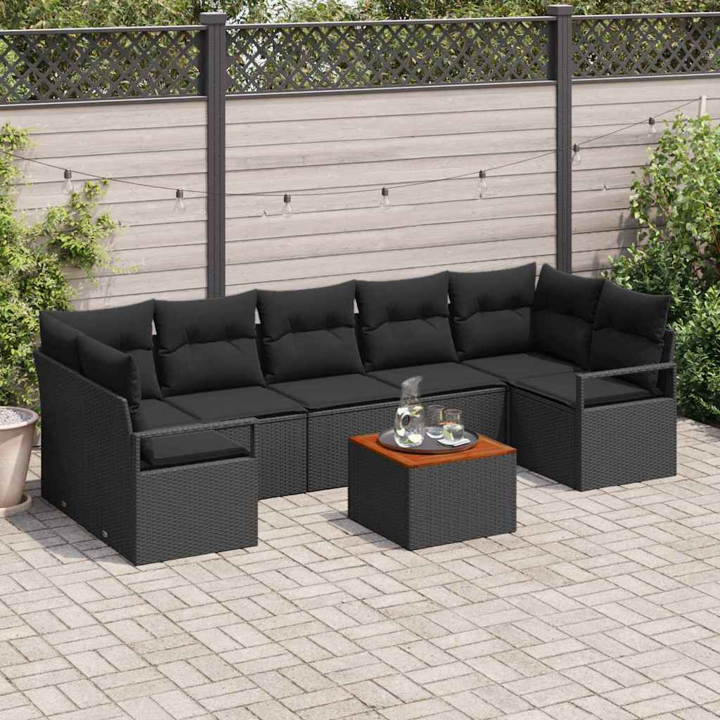 Tuinbankenset met kussen 8 pcs Zwart poly rattan is nu te koop bij PeponiXL, paradijselijk wonen!