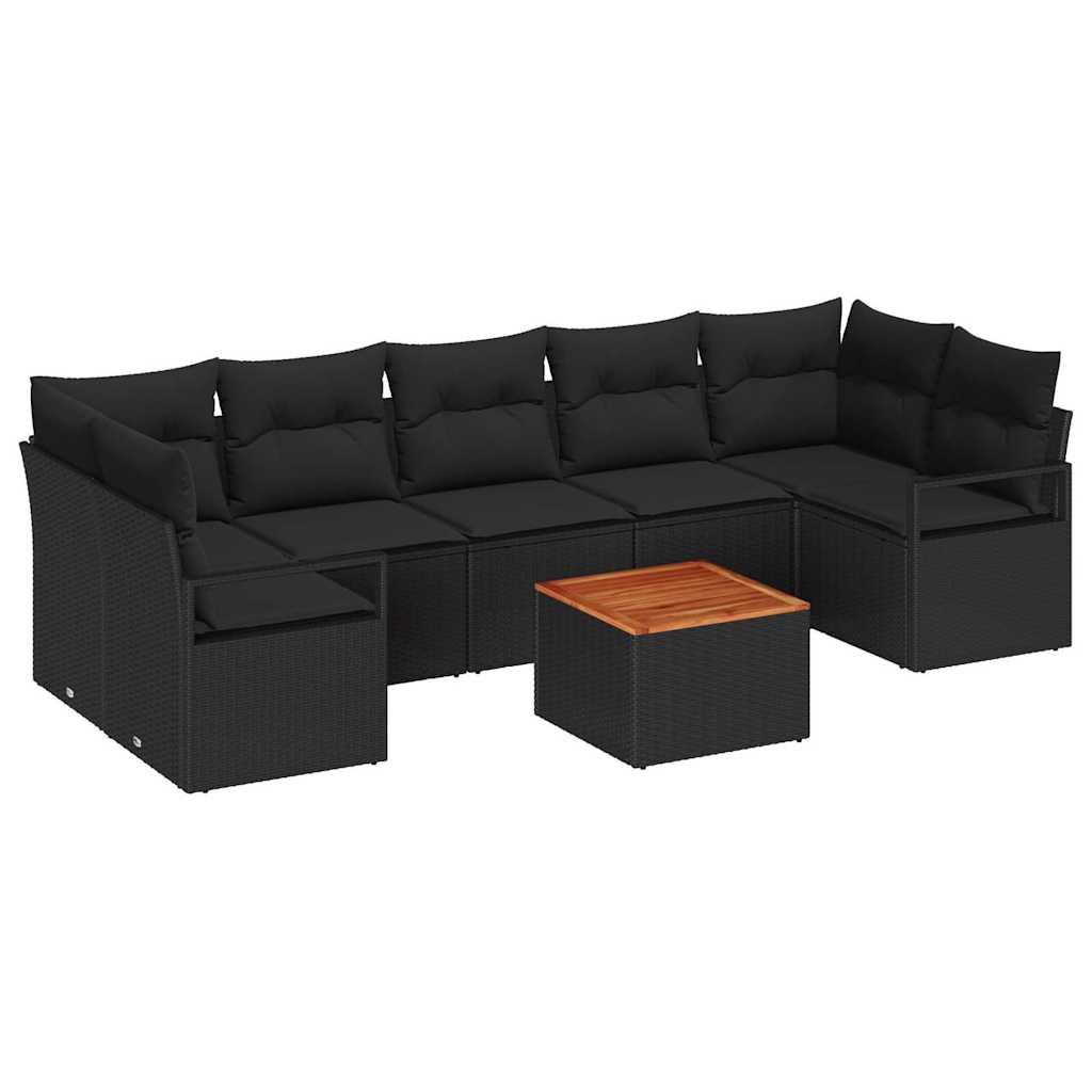 Tuinbankenset met kussen 8 pcs Zwart poly rattan is nu te koop bij PeponiXL, paradijselijk wonen!