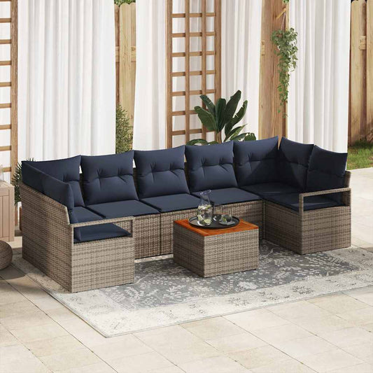 Tuinbankenset met kussen 8 pcs Grijs poly rattan is nu te koop bij PeponiXL, paradijselijk wonen!