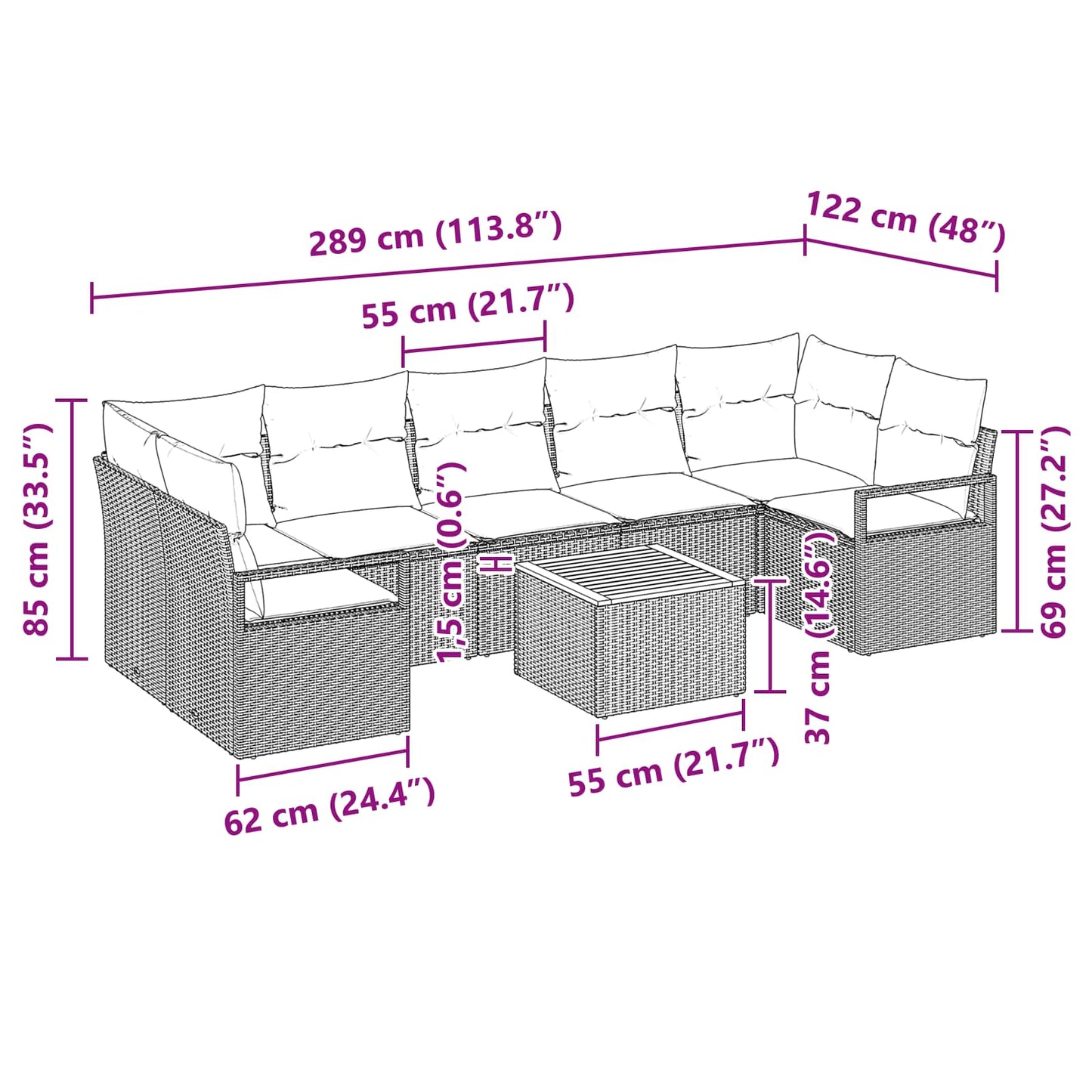 Tuinbankenset met kussen 8 pcs Grijs poly rattan is nu te koop bij PeponiXL, paradijselijk wonen!