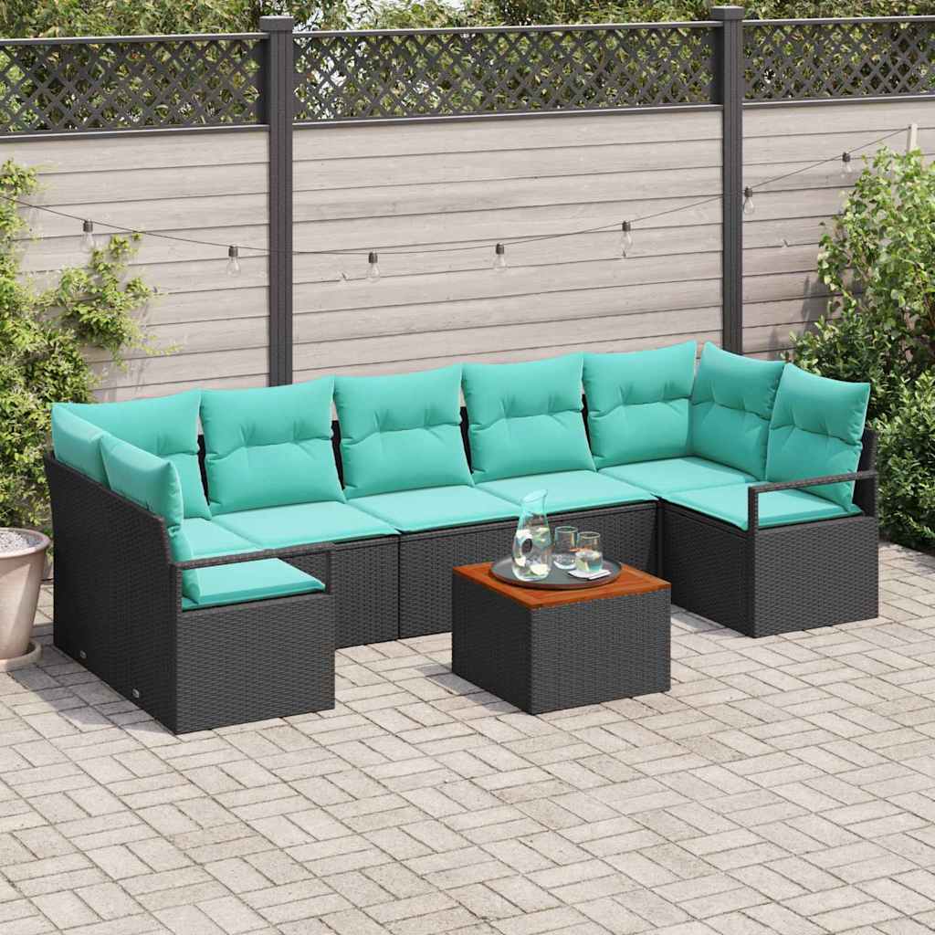 Tuinbankenset met kussen 8 pcs Zwart poly rattan is nu te koop bij PeponiXL, paradijselijk wonen!