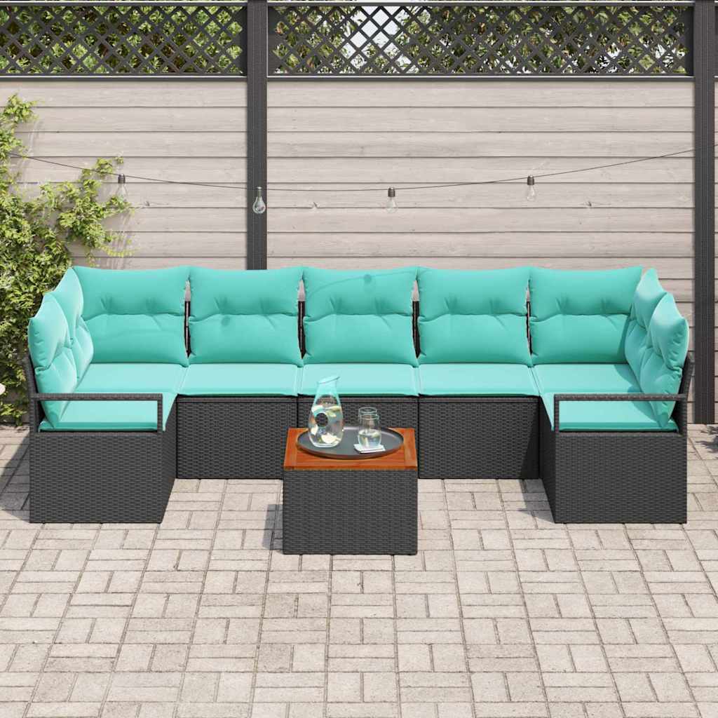 Tuinbankenset met kussen 8 pcs Zwart poly rattan is nu te koop bij PeponiXL, paradijselijk wonen!