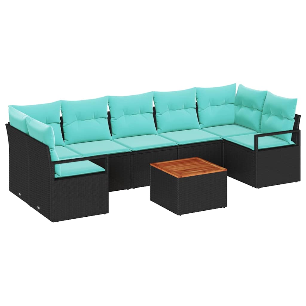 Tuinbankenset met kussen 8 pcs Zwart poly rattan is nu te koop bij PeponiXL, paradijselijk wonen!