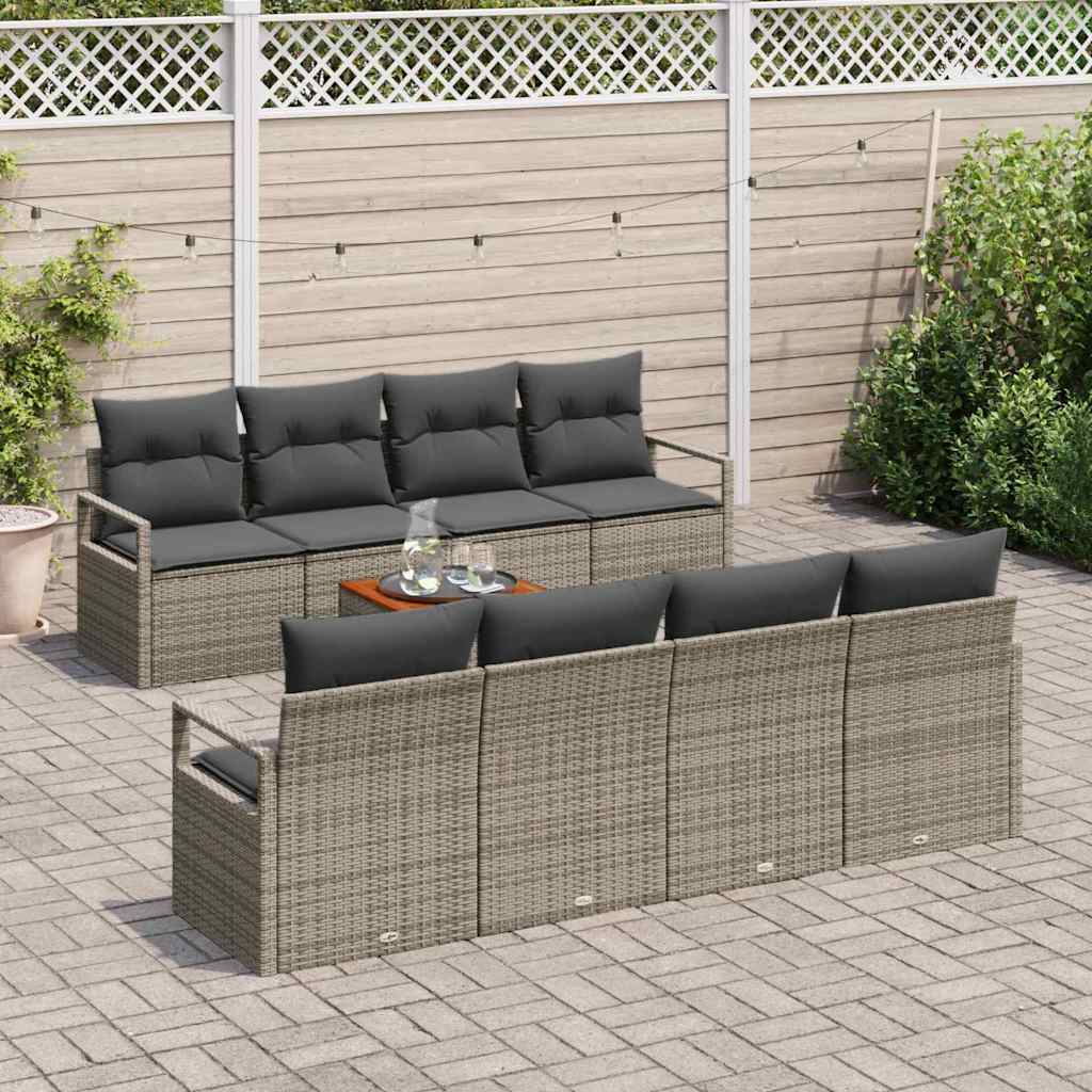 Tuinbankenset met kussen 9 pcs Grijs poly rattan is nu te koop bij PeponiXL, paradijselijk wonen!