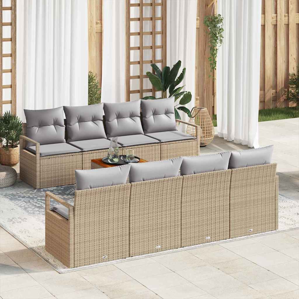 Tuinbankenset met kussen 9 pcs Beige poly rattan is nu te koop bij PeponiXL, paradijselijk wonen!