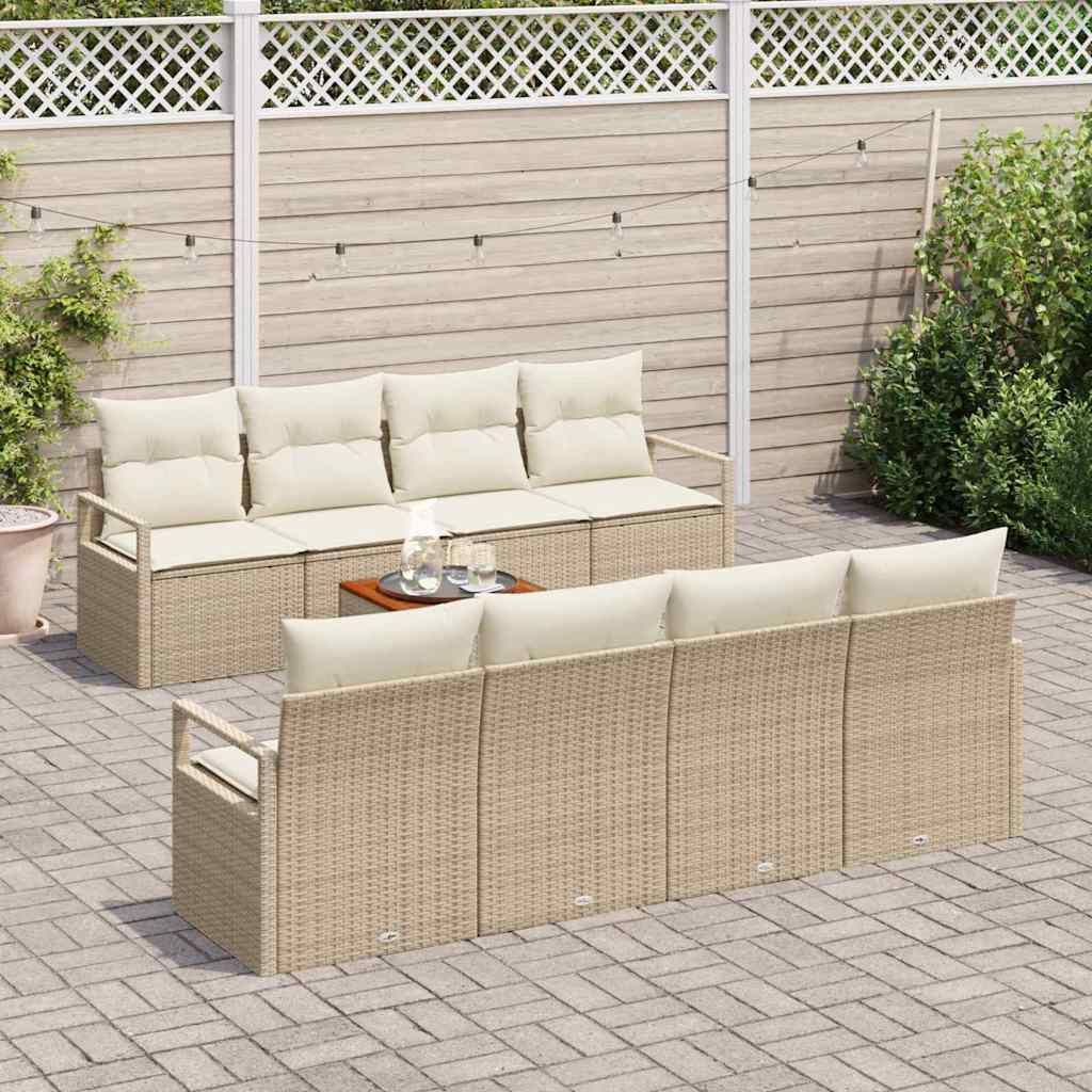 Tuinbankenset met kussen 9 pcs Beige poly rattan is nu te koop bij PeponiXL, paradijselijk wonen!
