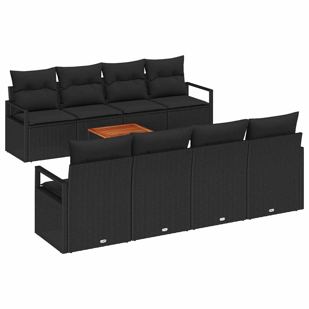 Tuinbankenset met kussen 9 pcs Zwart poly rattan is nu te koop bij PeponiXL, paradijselijk wonen!