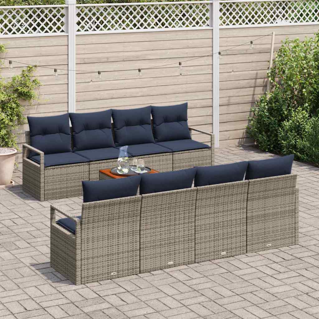 Tuinbankenset met kussen 9 pcs Grijs poly rattan is nu te koop bij PeponiXL, paradijselijk wonen!