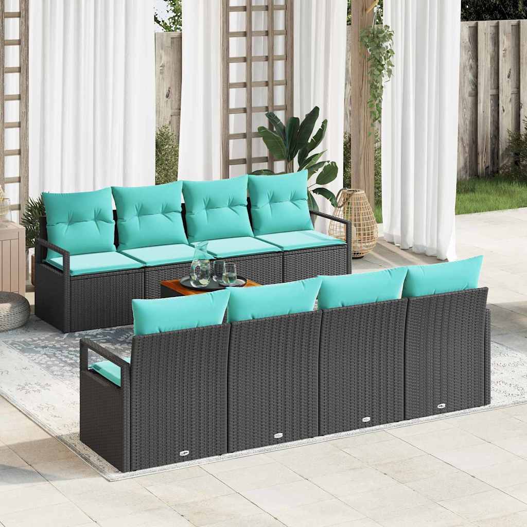 Tuinbankenset met kussen 9 pcs Zwart poly rattan is nu te koop bij PeponiXL, paradijselijk wonen!
