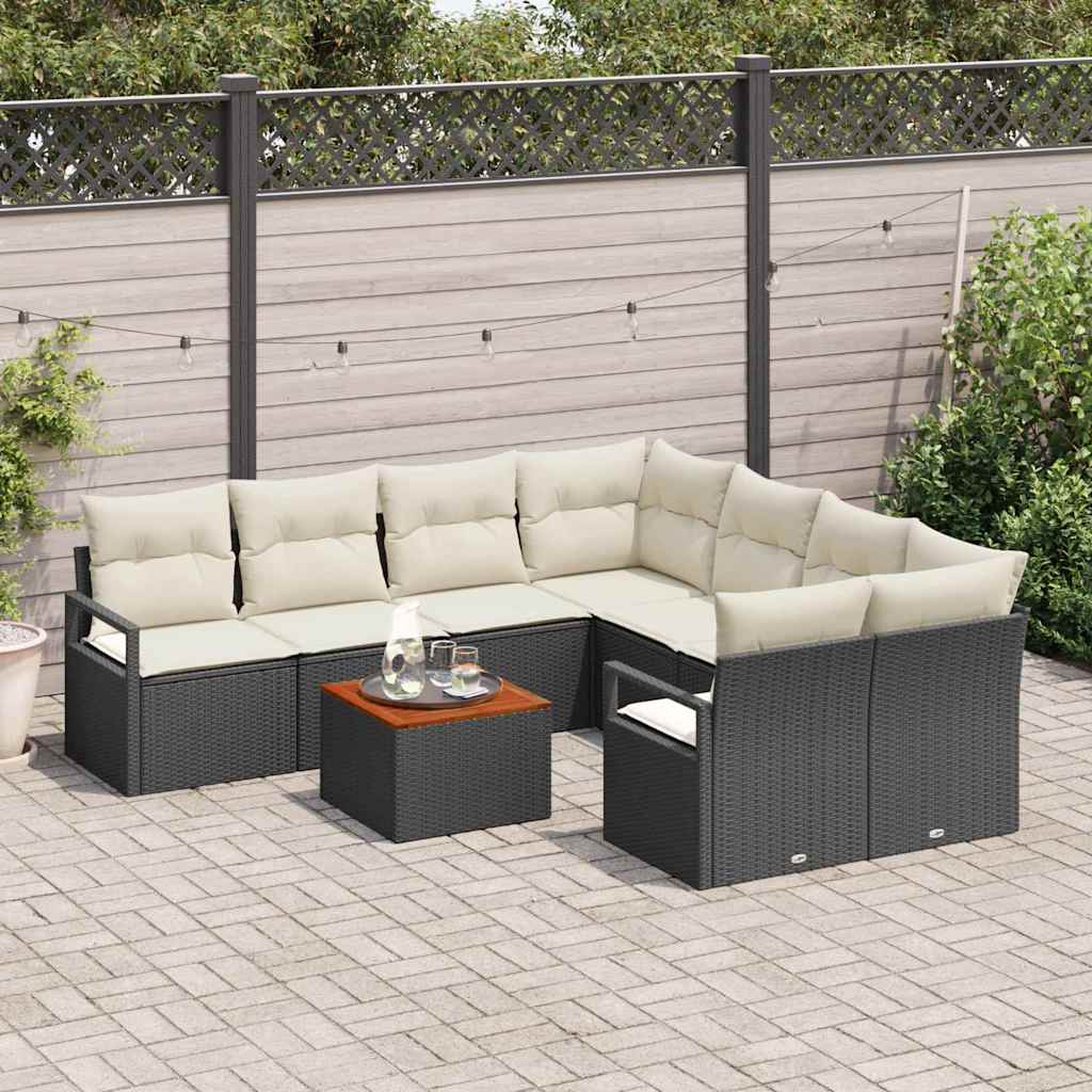 Tuinbankenset met kussen 9 pcs Zwart poly rattan is nu te koop bij PeponiXL, paradijselijk wonen!