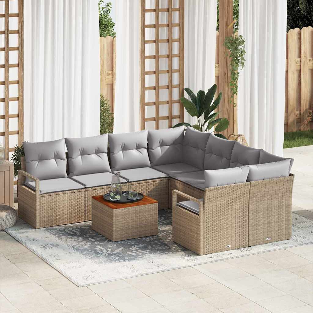 Tuinbankenset met kussen 9 pcs Beige poly rattan is nu te koop bij PeponiXL, paradijselijk wonen!