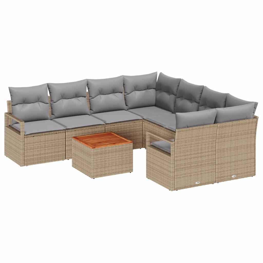 Tuinbankenset met kussen 9 pcs Beige poly rattan is nu te koop bij PeponiXL, paradijselijk wonen!