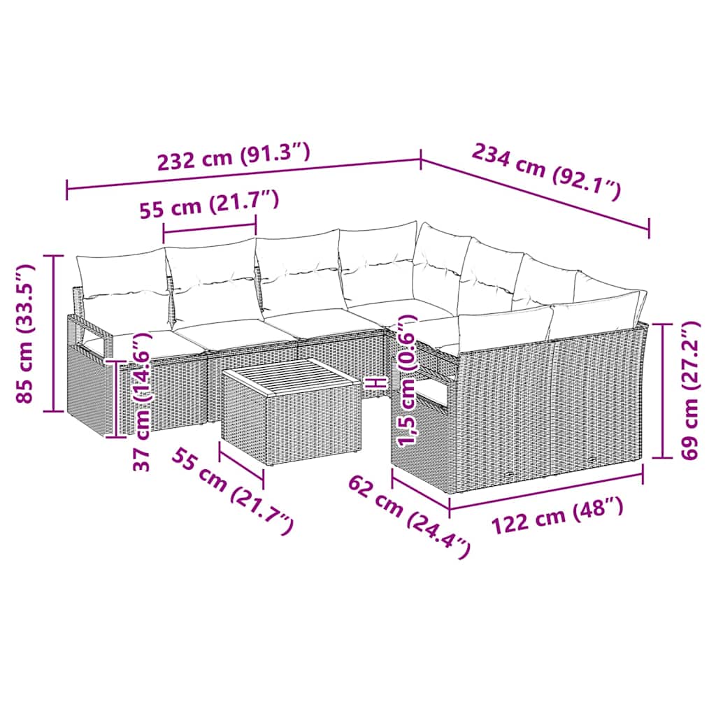 Tuinbankenset met kussen 9 pcs Beige poly rattan is nu te koop bij PeponiXL, paradijselijk wonen!