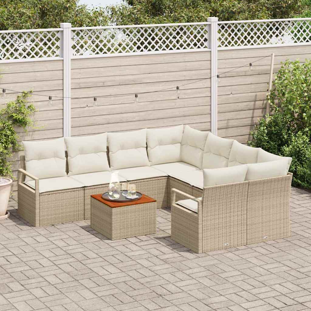 Tuinbankenset met kussen 9 pcs Beige poly rattan is nu te koop bij PeponiXL, paradijselijk wonen!
