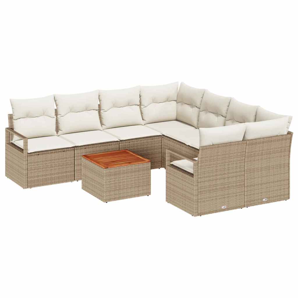 Tuinbankenset met kussen 9 pcs Beige poly rattan is nu te koop bij PeponiXL, paradijselijk wonen!