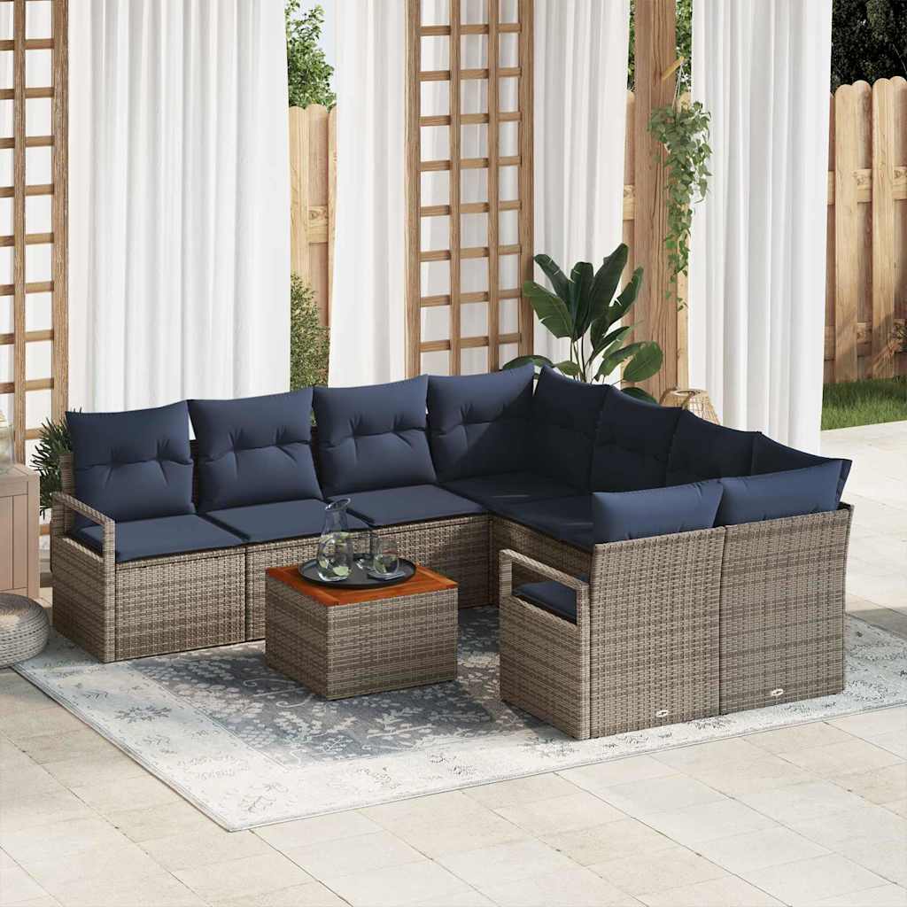 Tuinbankenset met kussen 9 pcs Grijs poly rattan is nu te koop bij PeponiXL, paradijselijk wonen!