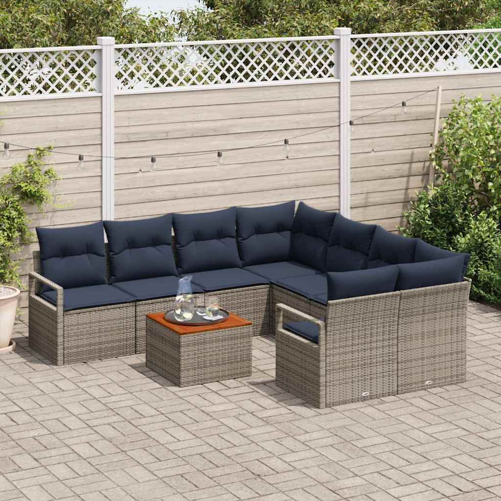Tuinbankenset met kussen 9 pcs Grijs poly rattan is nu te koop bij PeponiXL, paradijselijk wonen!
