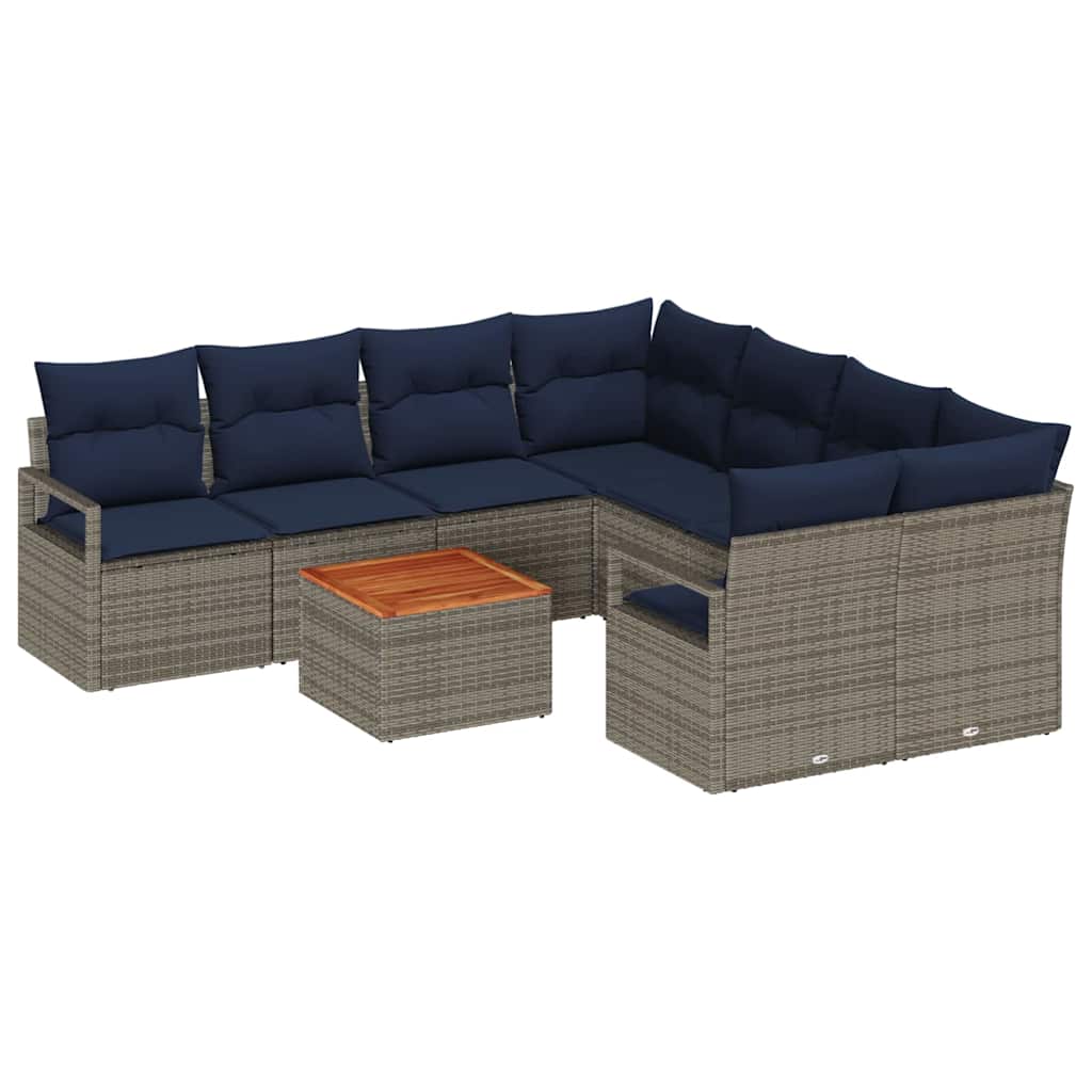 Tuinbankenset met kussen 9 pcs Grijs poly rattan is nu te koop bij PeponiXL, paradijselijk wonen!