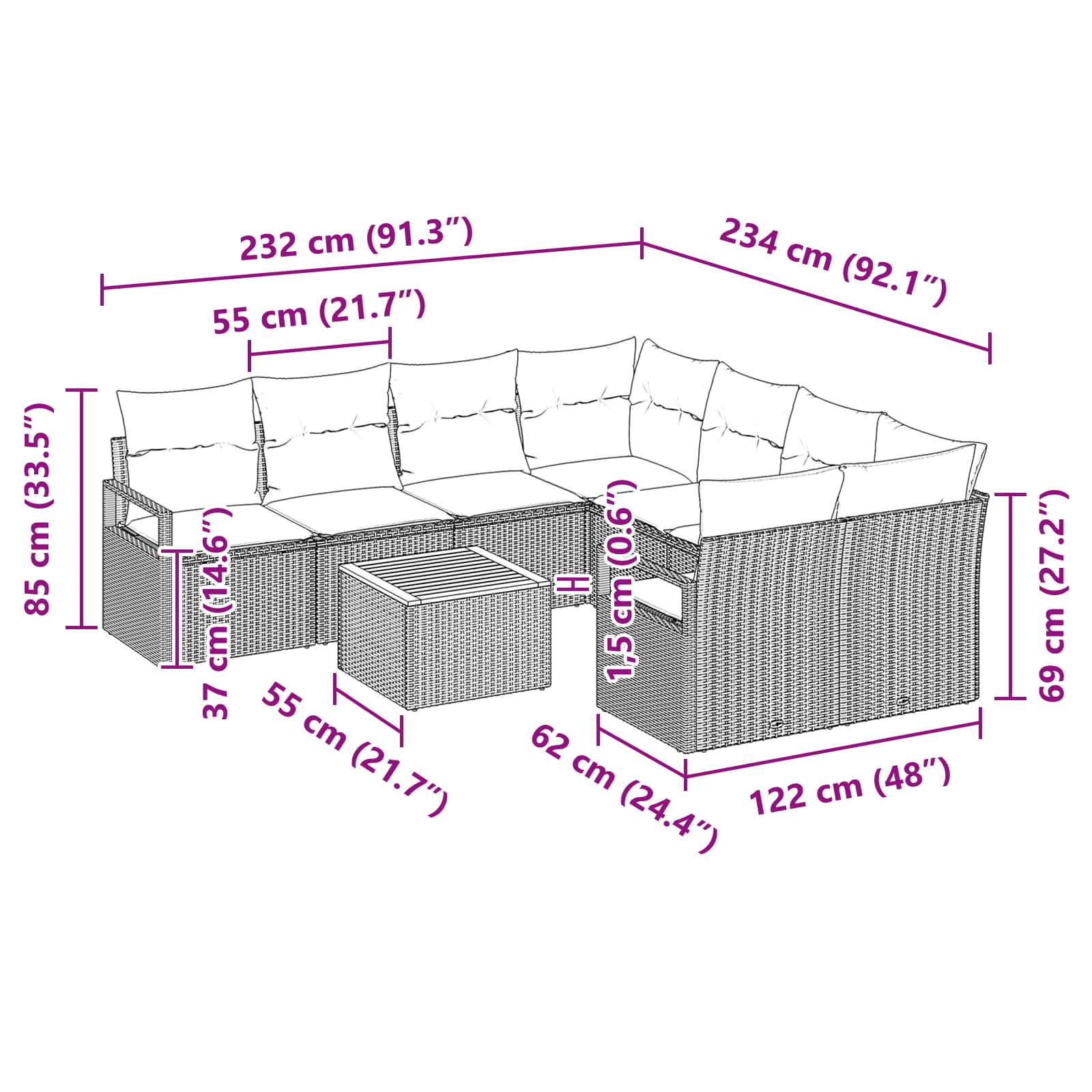 Tuinbankenset met kussen 9 pcs Grijs poly rattan is nu te koop bij PeponiXL, paradijselijk wonen!