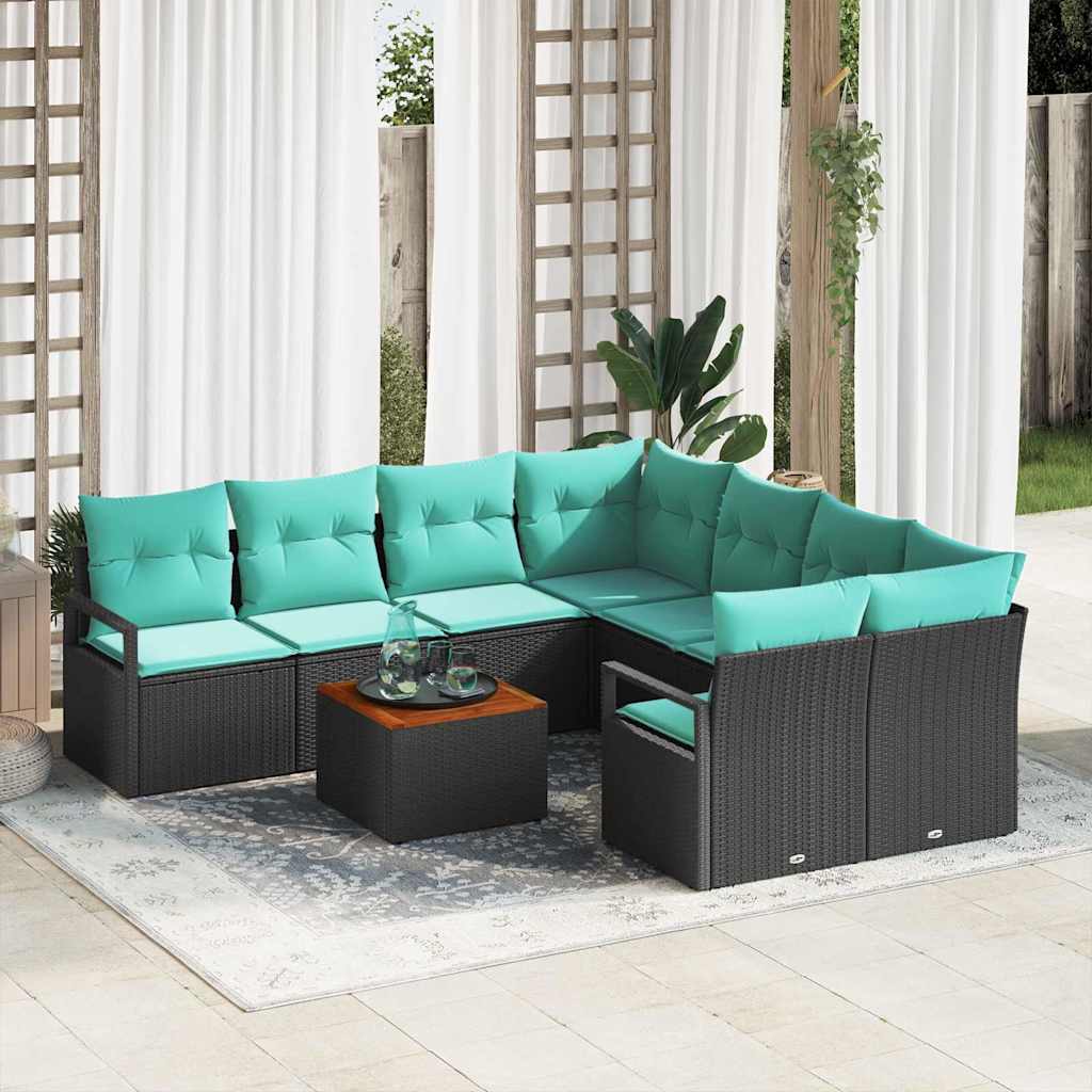 Tuinbankenset met kussen 9 pcs Zwart poly rattan is nu te koop bij PeponiXL, paradijselijk wonen!