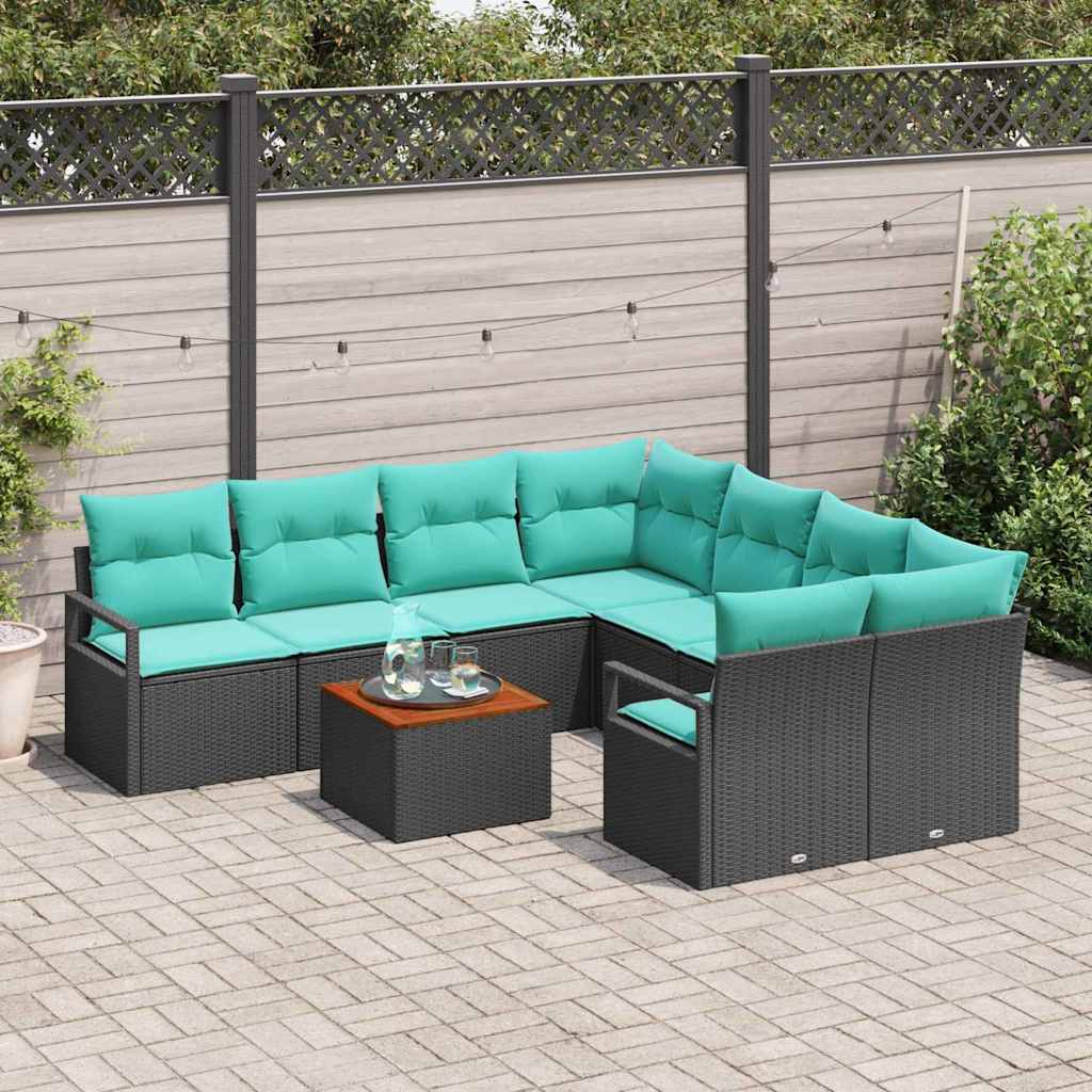Tuinbankenset met kussen 9 pcs Zwart poly rattan is nu te koop bij PeponiXL, paradijselijk wonen!