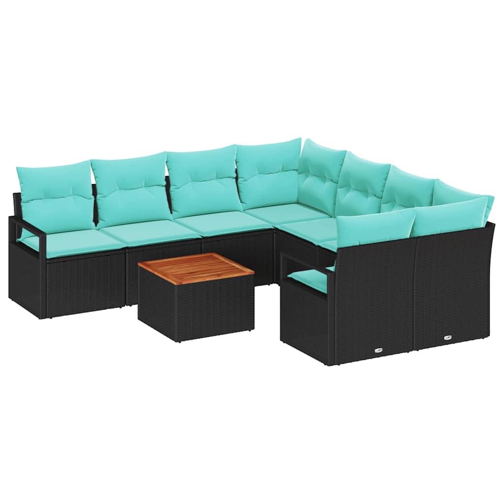 Tuinbankenset met kussen 9 pcs Zwart poly rattan is nu te koop bij PeponiXL, paradijselijk wonen!