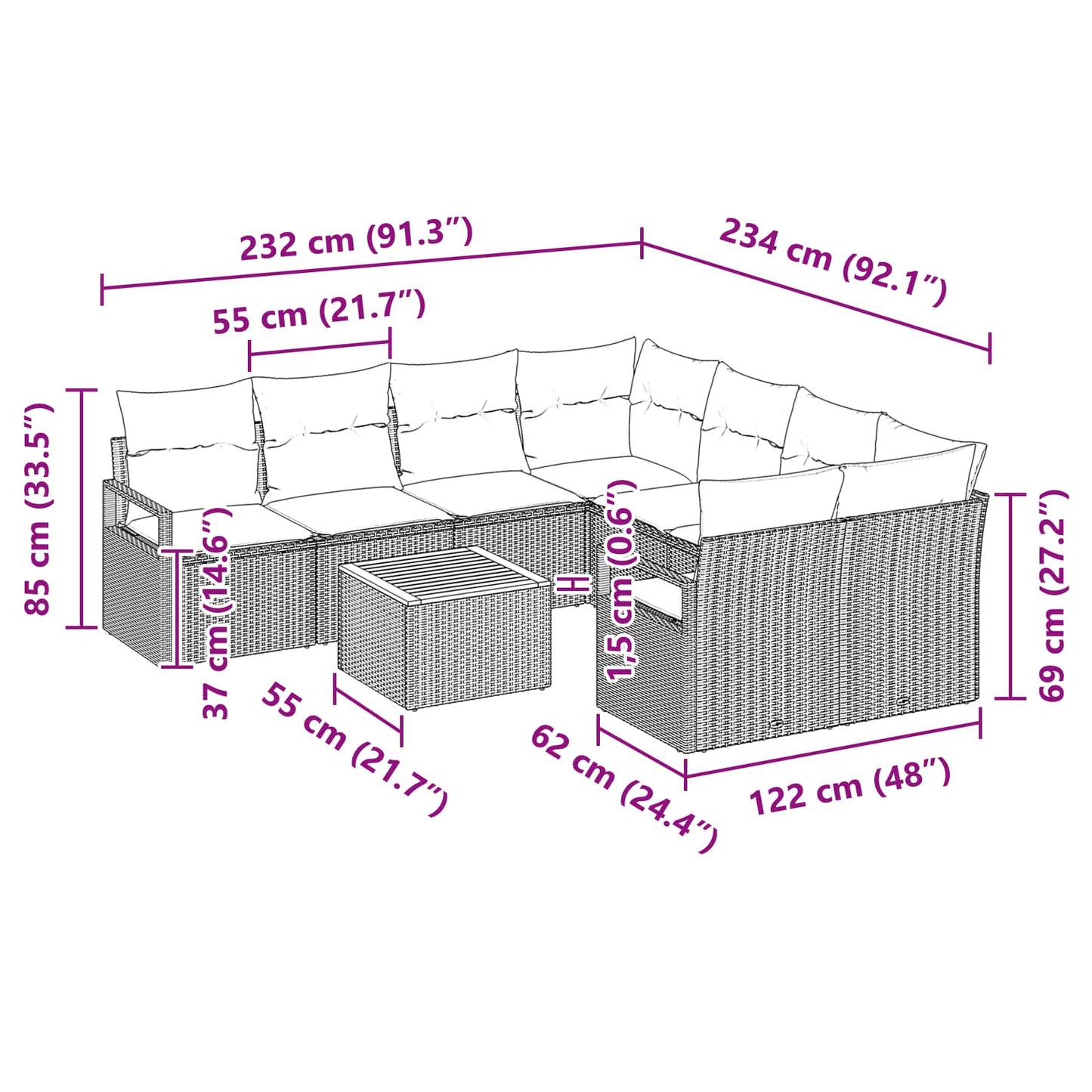 Tuinbankenset met kussen 9 pcs Zwart poly rattan is nu te koop bij PeponiXL, paradijselijk wonen!