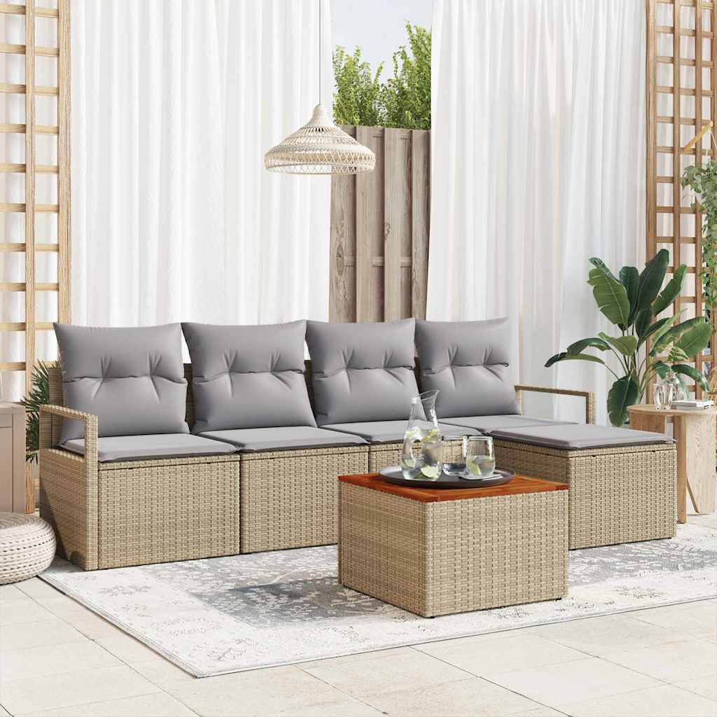 Tuinbankenset met kussen 6 pcs Beige poly rattan is nu te koop bij PeponiXL, paradijselijk wonen!